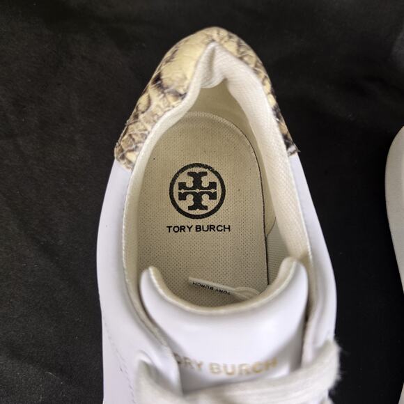 Tory Burch Womens Howell Court Sneaker Size 6.5 White Leather Snake Casual Shoe - Picture 7 of 14